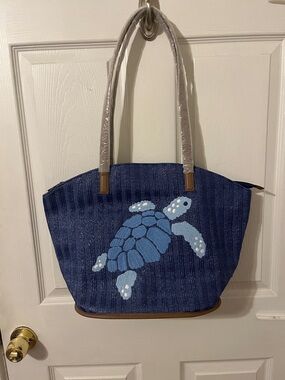 Vera Bradley Navy Tote with Light Blue Turtle Motif